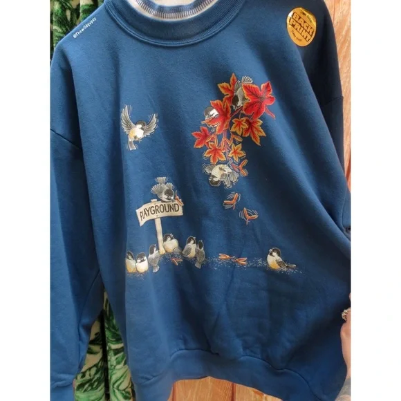 NEW Vintage fleece lined bird graphic popover sweater 🪺 - Picture 3 of 9